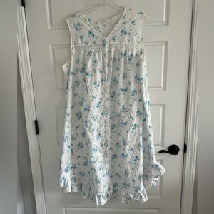 Vintage Cotton Sleeveless Nightgown Blue Ditsy Floral Crochet Cottagecore Plus